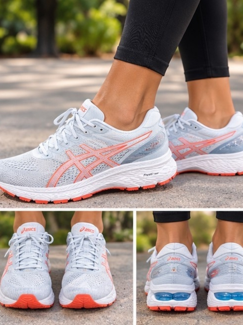 ASICS Women's Running (UseWorn) Sneakers in White/ Light Blue with Coral Accents